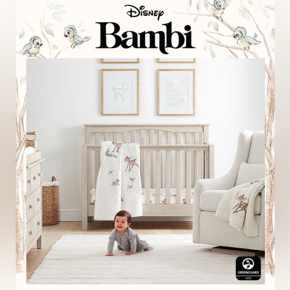 Pottery Barn Kids Disney bambi organic embroidered quilt baby blanket crib